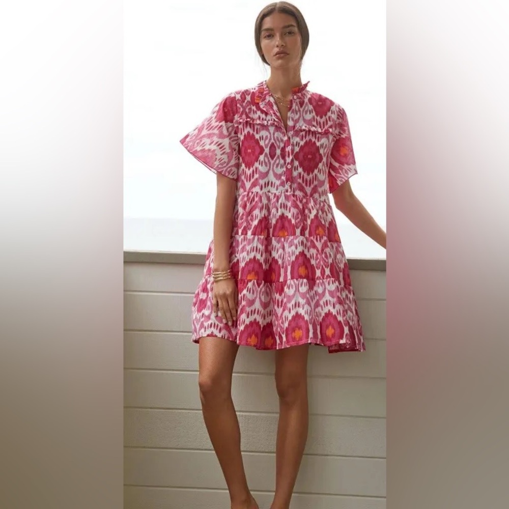 Anthropologie Ro's Garden Mini Dress Vibeka Ruffle Vacay Beach Preppy Sz S NWOT